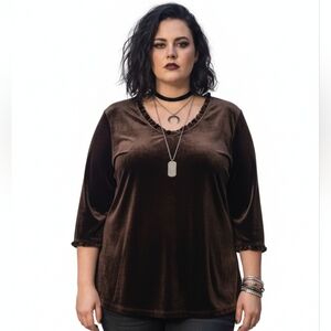 Impressions Velvet Top Y2K Brown Size M Ruffle Vamp Goth Whimsigoth Romantic 90s